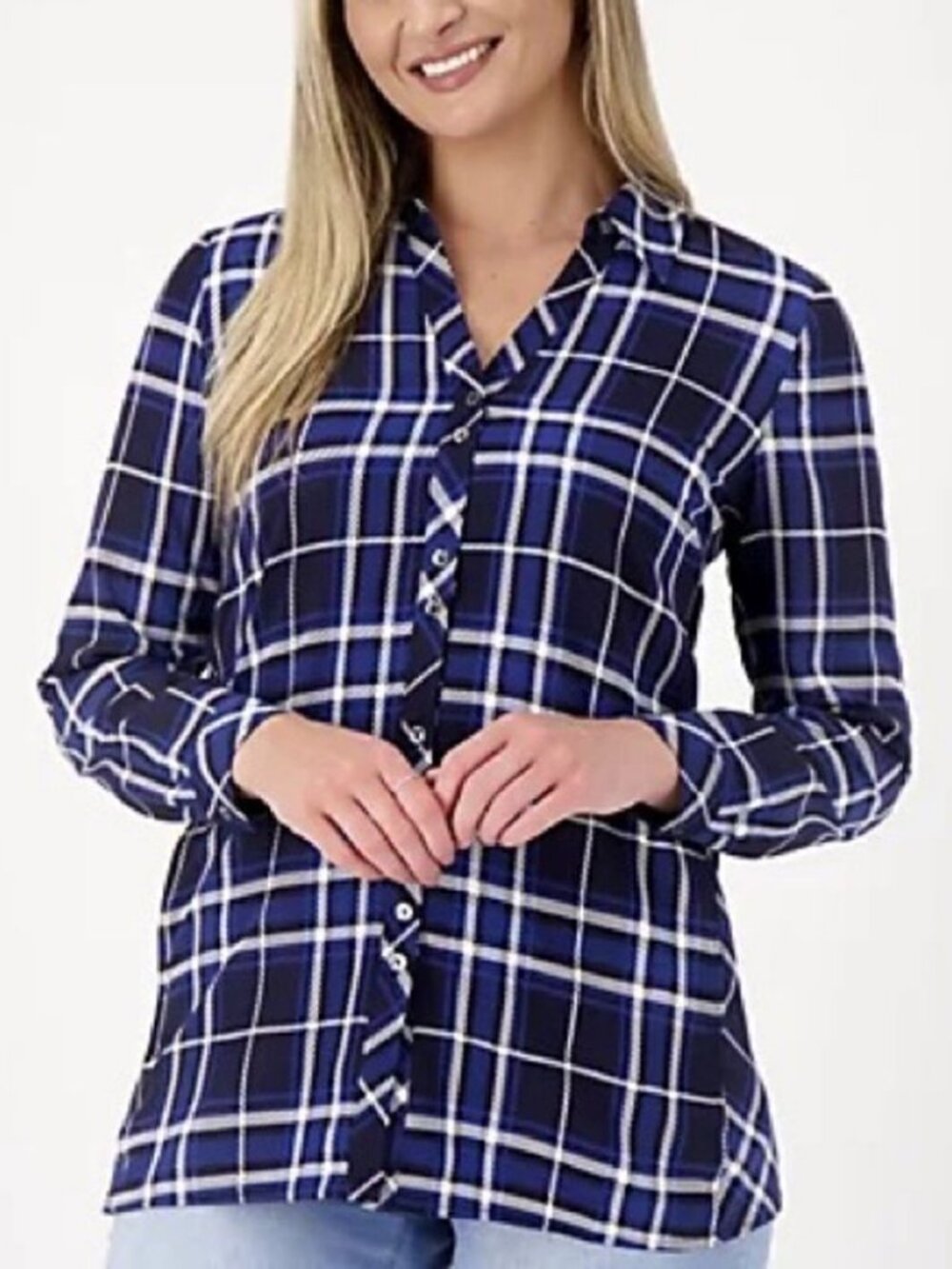 Susan Graver Weekend Printed Stretch Woven Button-Up Shirt